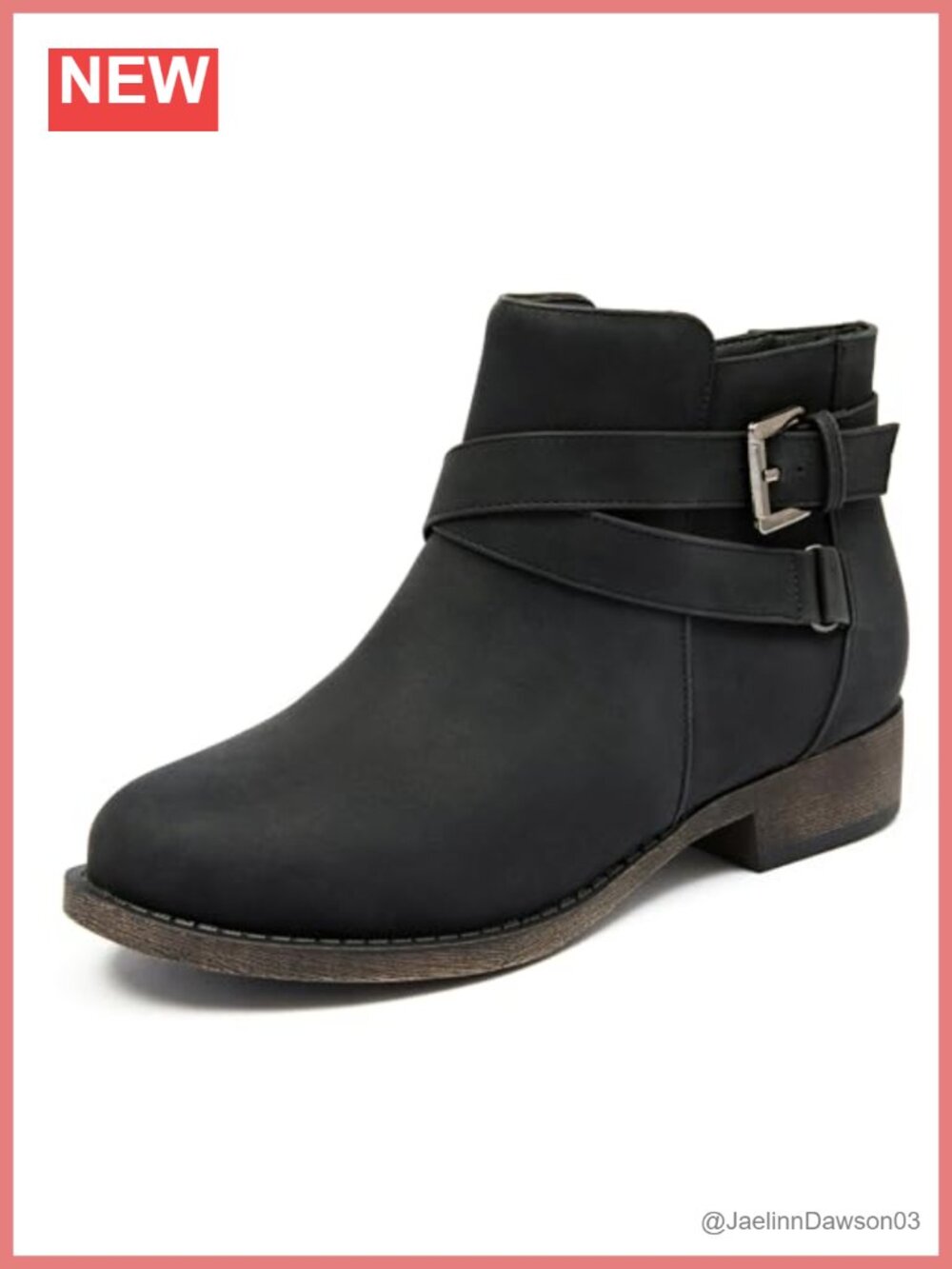 Faux Leather Ankle Boots Low Heel Zip Booties